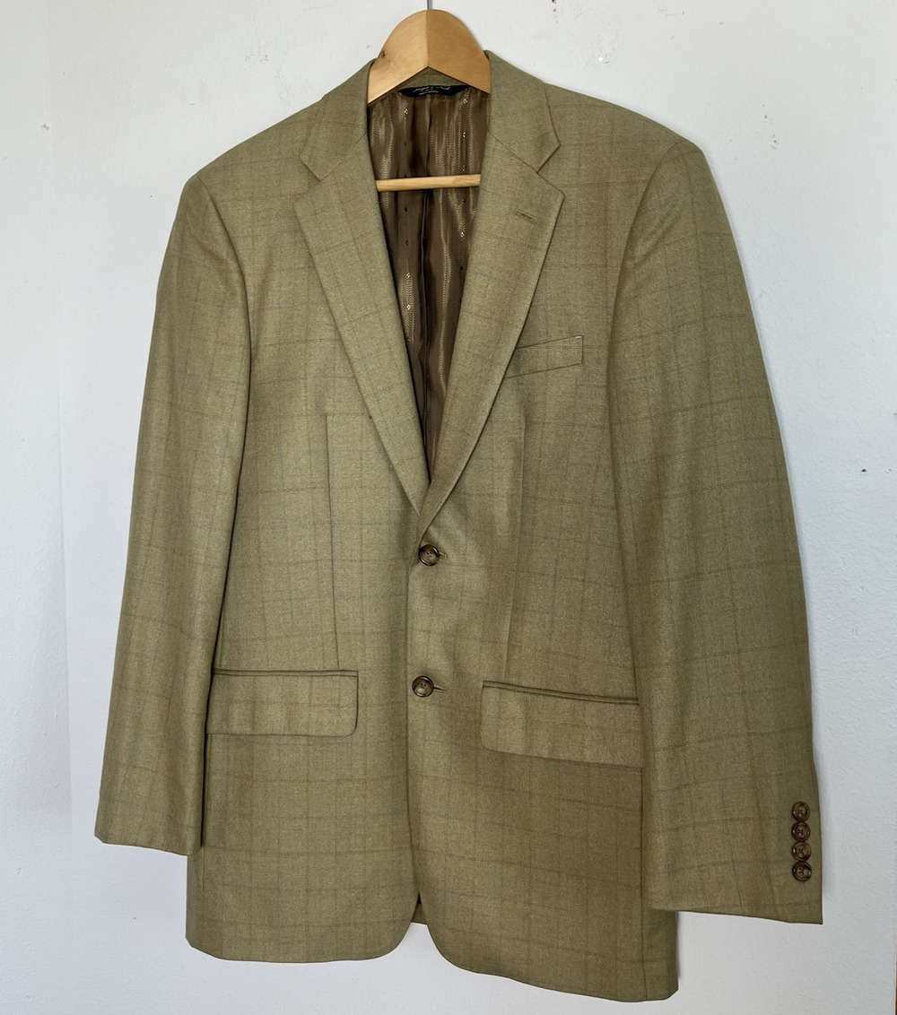 Joseph & Feiss Gold Men's Sport Coat Blazer Two Button Silk + Wool Tan Plaid 36R